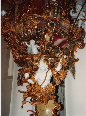 détail de la chaire de l'abbatiale (Wies)
